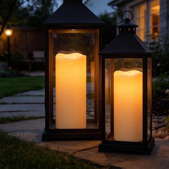 Eldnacele Large Outdoor Solar Flameless Candles Waterproof, 4" x 8" 10", Solar Powered Dusk to Dawn Plastic LED Flickering Pillar Candles Garden Patio Lanterns Wedding Holiday Decor(2 Pack White)