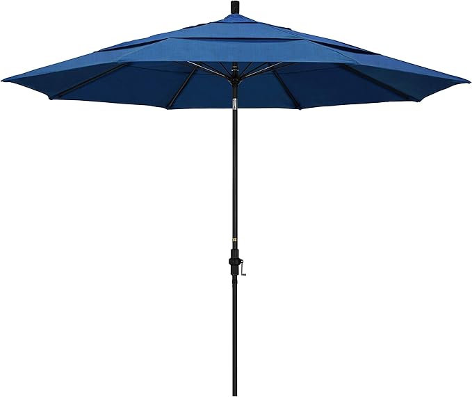 California Umbrella 11' Round Crank Lift, Collar Tilt, Aluminum Pole, Fiberglass Rib Patio Umbrella, Black Finish