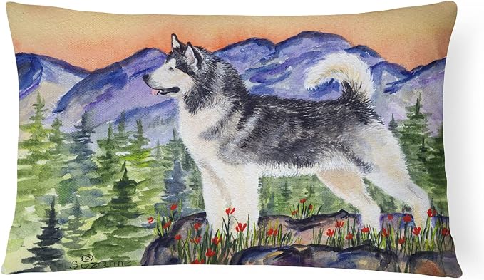 Caroline's Treasures SS8157PW1216 Alaskan Malamute Canvas Fabric Decorative Pillow Machine Washable, Indoor Outdoor Decorative Pillow for Couch, Bed or Patio, 12HX16W