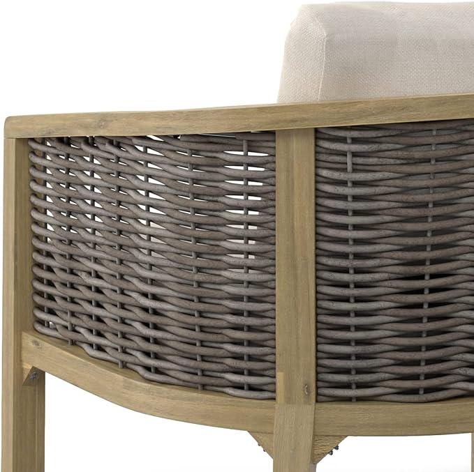 SIMPLIHOME Parkside SOLID ACACIA WOOD 70 inch Wide Rectangle Contemporary 4 Piece Outdoor Conversation Set in Natural for the Living Room