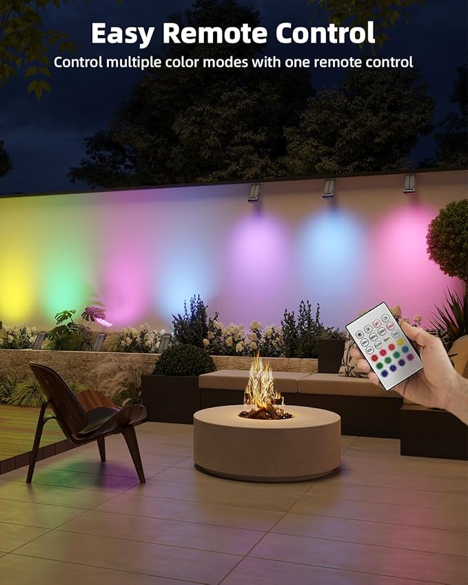 Solar Spot Lights Outdoor, Waterproof IP67 12 Color Modes Landscape Light with Remote, 2-in-1 Color Changing/Cool/Warm White Solar Lights Outdoor for Yard Trees Garden Pool Multicolor, 2 Pack
