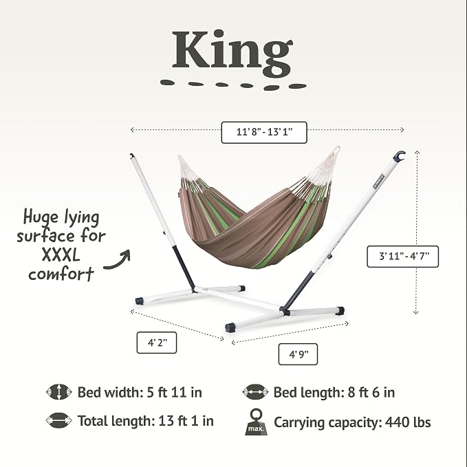 LA SIESTA Flora Classic Hammock & Nautico Stand, Cotton Hammock, Family Hammock, Indoor/Outdoor Hammock, Hammock with Stand, Steel Stand, Max 440 Lbs, King, Chocolate