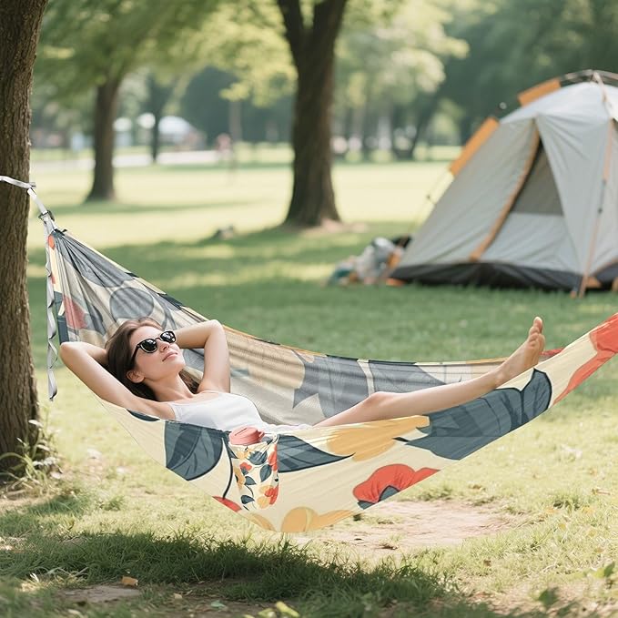 Retro Flowers Camping Hammocks Rope Hammock for Patio Backyard Lounge Base