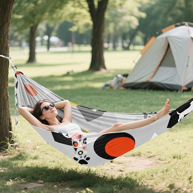 Geometric Pet Outdoor Hammock with Tree Straps for Outside Beach Patio Garden
