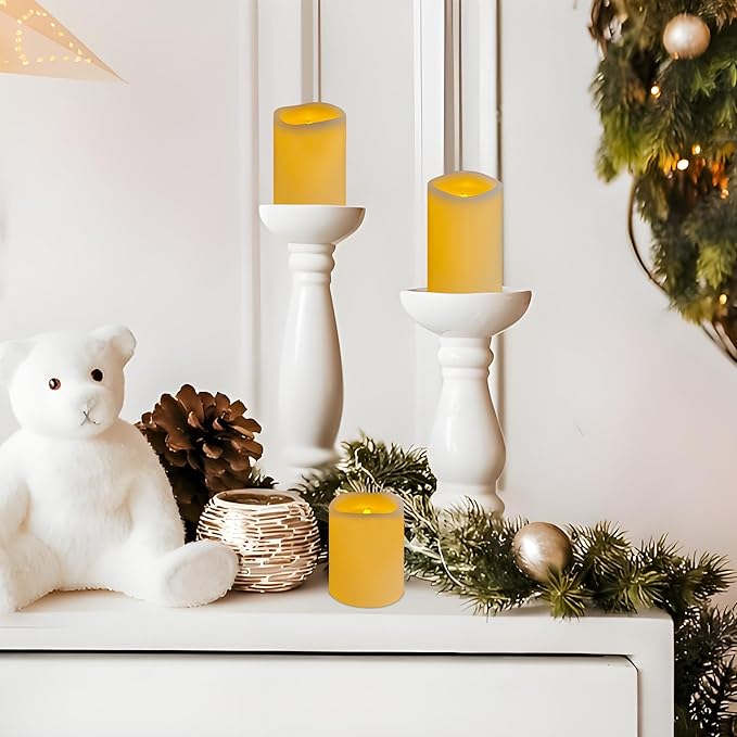 VIEWELLD Flameless Candles, LED Candles, Battery Operated Candles with Remote and Timers, Electric Pillar Candles Real Wax, D3 x H 4" 5" 6"（Ivory） ﻿ ﻿