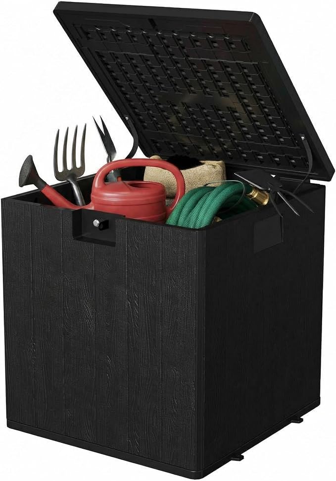 Jojoka Brown Resin Deck Box, Outdoor Waterproof Lockable Storage Box, Patio Square Container for Package Delivery, Furniture Cushions, Garden Tools, Pool Accessories