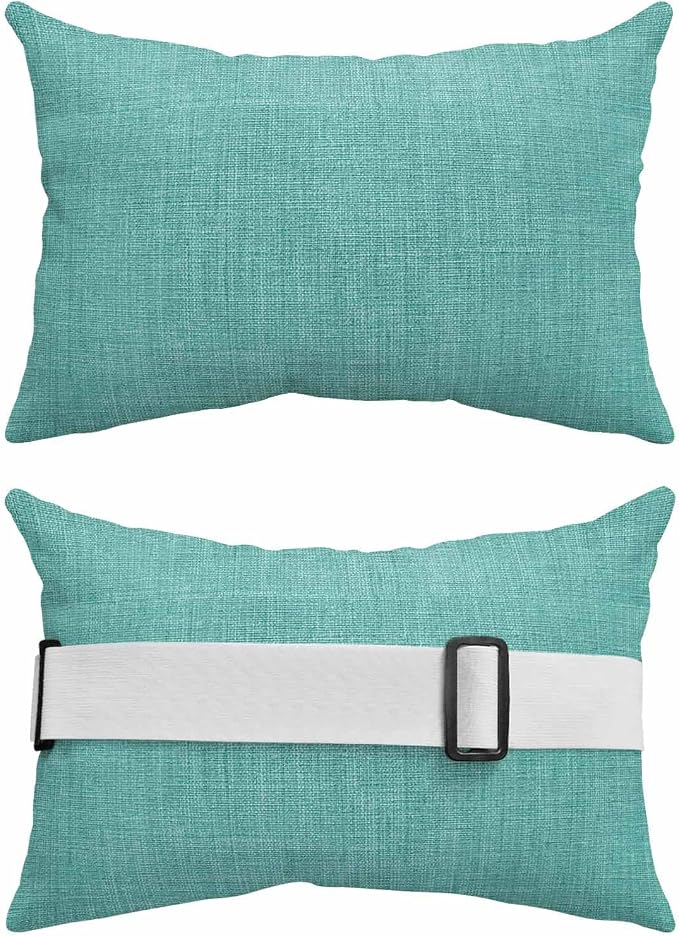 Teal Outdoor Lumbar Pillows 11x16 Set of 2, Farmhouse Burlap Solid Green Color Modern Linen Texture Waterproof Throw Pillow Covers with Insert, Decorative Pillowcase Cushion for Couch Sofa Bed
