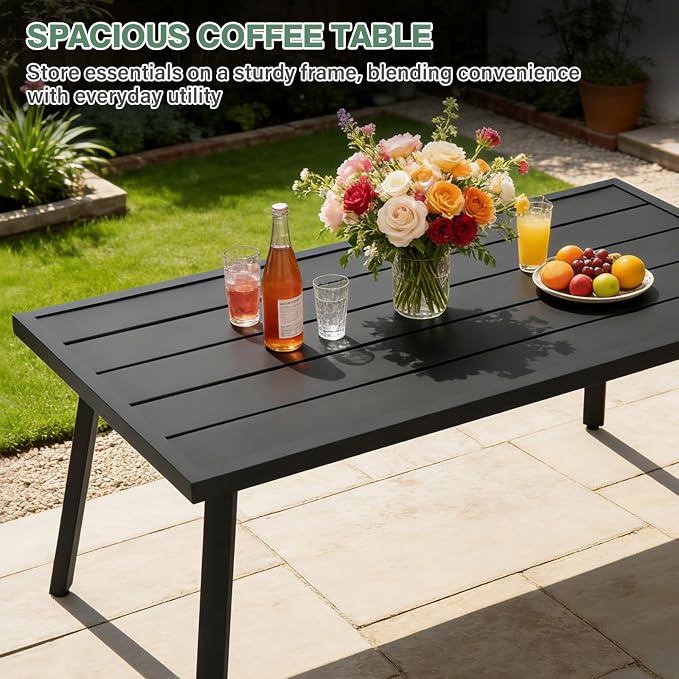 COOS BAY Urban Oasis Metal Patio Table, Small Rectangle Coffee Table, Weather-Resistant Modern Outdoor Furniture, Black