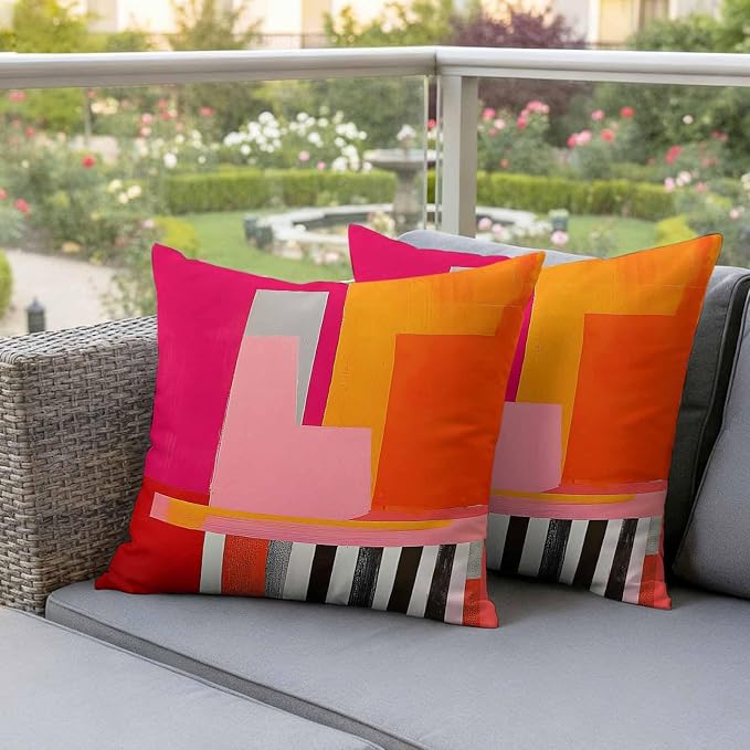 JasmineM Outdoor Pillow Cover 26x26 Inches Set of 2 Abstract Pink Orange Red Waterproof Throw Pillow Covers Painting Modern Art Decorative Pillowcases Garden Cushion Case for Patio Couch Sofa
