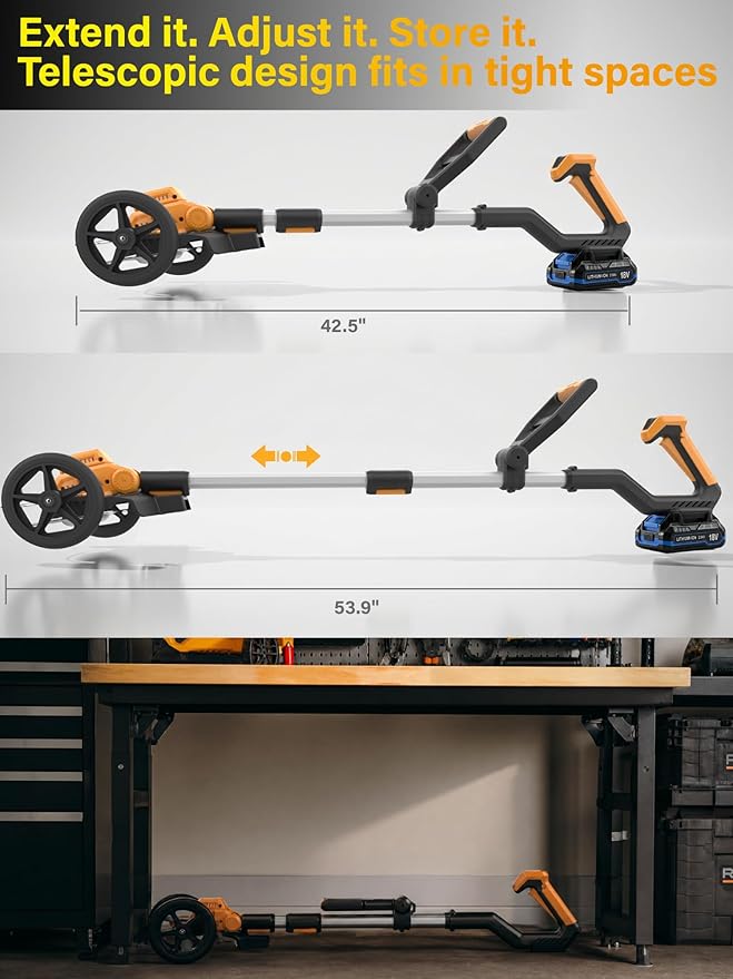 9-in-1 Weed Wacker with Wheels, Cordless Electric Weed Eater & Lawn Edger, Mini Mower Brush Cutter, 2x2.0Ah Battery Powered, 3 Blade Types, Adjustable Shaft
