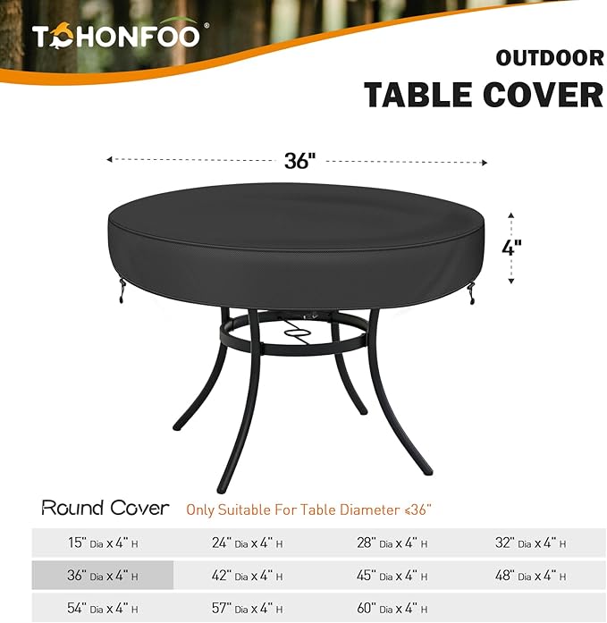 TOHONFOO Outdoor Round Table Cover - Waterproof Anti-UV Round Patio Table Cover - Fits Outdoor Table Up to 34-36 Inch