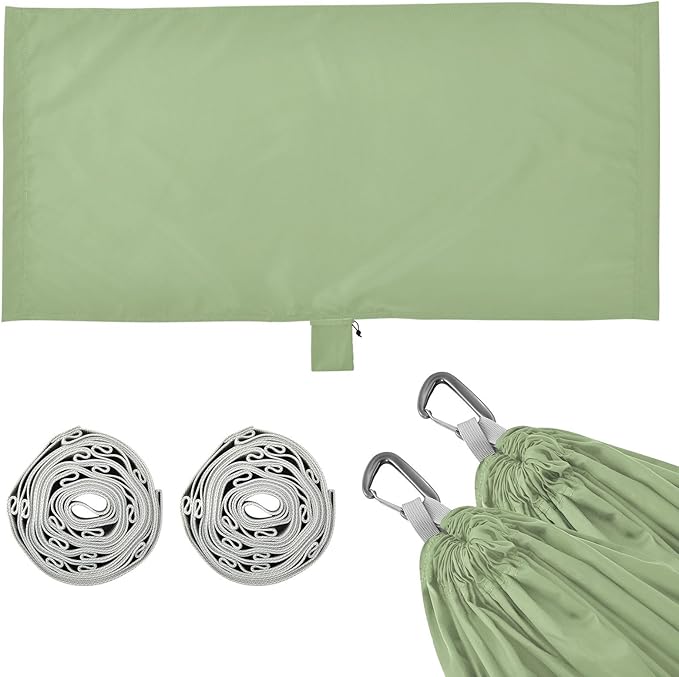 Sage Green Solid Color Camping Hammock, Portable Lightweight Single Hammock with Tree Straps and Aluminum Carabiners, 114" x 54" Travel Hammock for Hiking Backpacking Beach