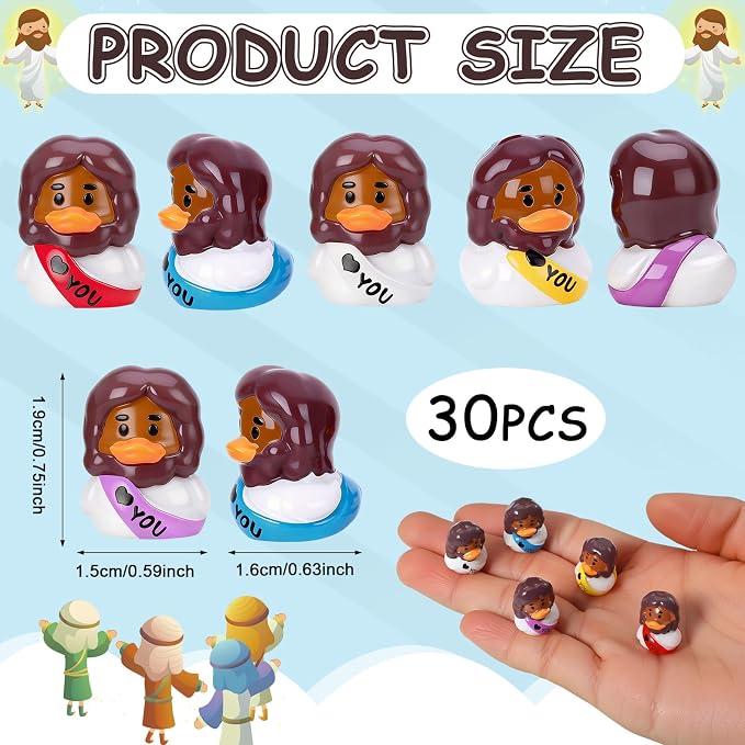 30 Pcs Mini Resin Jesus Ducks Black Jesus Figurines Tiny Resin Ducks for Religious Party Favors Sunday Christian Gifts, Black