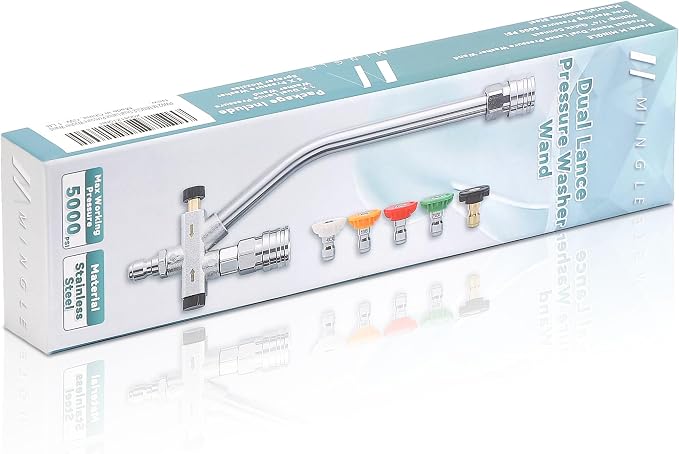 M MINGLE Dual Lance Pressure Washer Wand for Foam Cannon | Dual-Connector Accessory, 5 Nozzle Tips, 5000 PSI, 1/4" Quick Connect