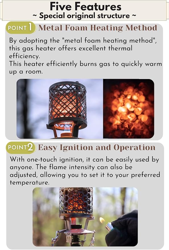 CAMPINGMOON T-HEATER GASWARE Gas Heater Propane Isobutane for Camping Outdoor Collaboration Limited Edition with EVA Case (Green)