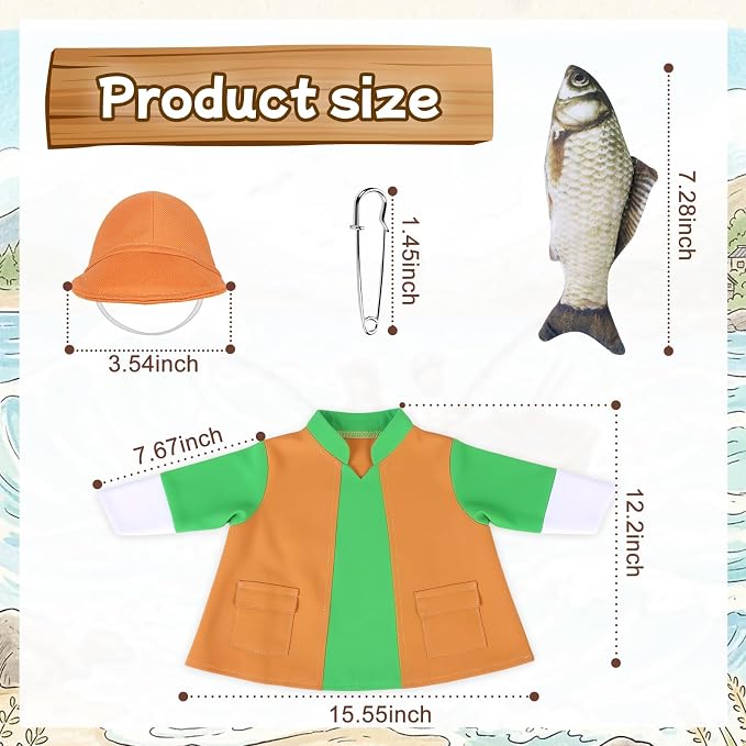 23" Porch Goose Outfits for Garden Yard Decor | Porch Goose Fisherman Outfit, Goose Clothes for Cement Duck for Summer Patio Party Decoration