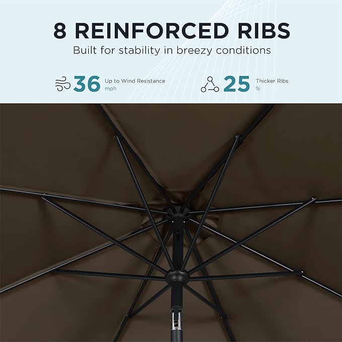 9FT Outdoor Patio Umbrella with Crank Lift & Auto Tilt - Market Umbrella, 8 Heavy-Duty Ribs, UV Resistant & Water-Repellent for Garden, Deck, Poolside & Backyard