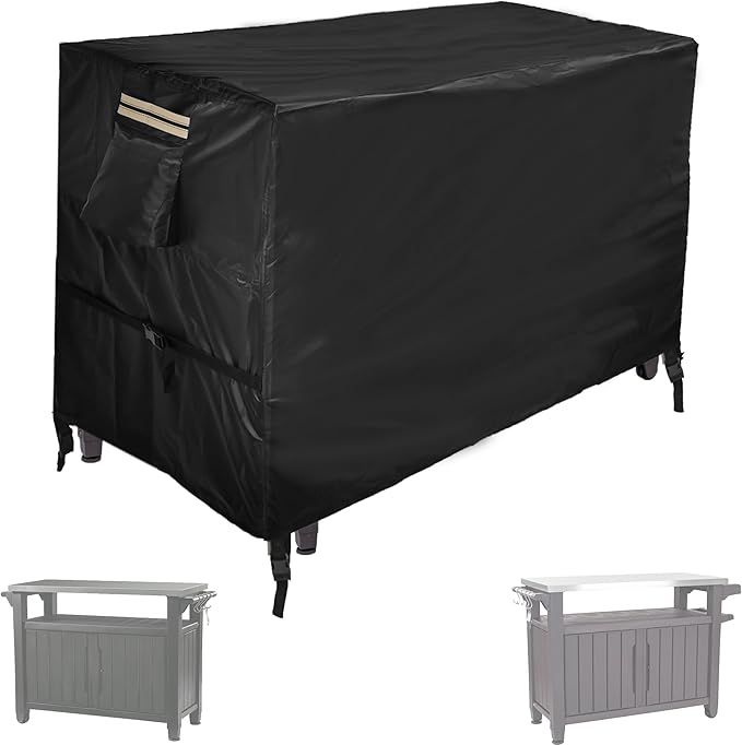 Outdoor BBQ Prep Table Cover 52 Inch for Keter Unity XL Serving Table, Waterproof & Windproof Strong Material Patio Grill Prep Table Cover, 55'' L x 24'' W x 32'' H