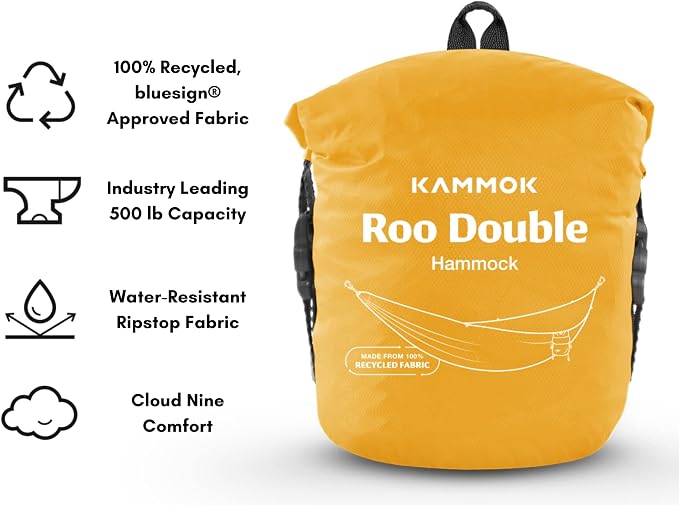 KAMMOK: Roo Double Hammock +Python 10' Bundle | Our Bestselling Hammock & Tree Friendly Straps | 100% Recycled Water Resistant Ripstop Fabric | Lifetime Adventure Grade Warranty, Sunflower Gold