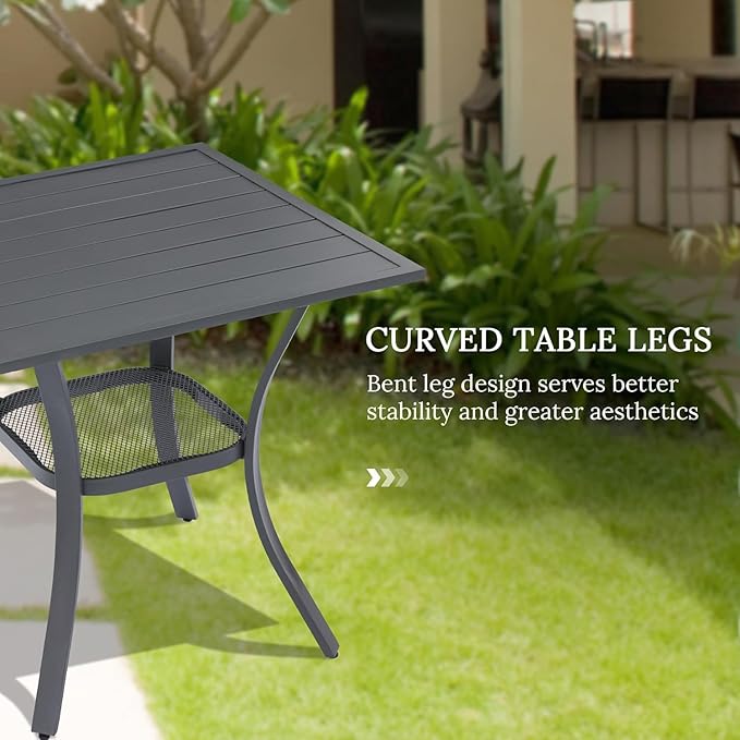 VICLLAX 3 Pieces Patio Dining Set for 2-28" Square Small Outdoor Table and 2 Patio Swivel Chairs for Lawn Garden, Grey Tabletop and Grey Fabric