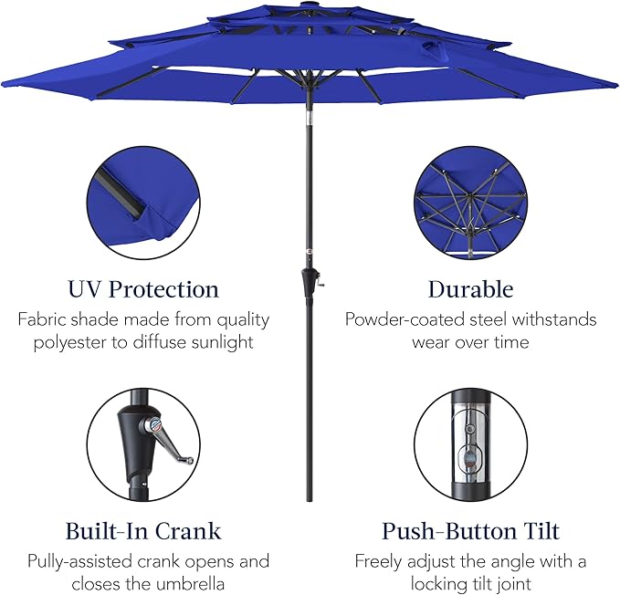 Best Choice Products 10ft 3-Tier Market Patio Umbrella, Outdoor Sun Shade with Tilt, Crank Lift, 8 Ribs for Backyard, Deck, Poolside