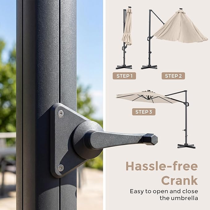 Tangkula 10ft Patio Umbrella with Solar Lights, Offset Cantilever Square Outdoor Umbrella with 35 LED Lights, Aluminum Pole, 360 Degree Rotation, Tilt Adjustment, Air Vent for Pool Deck Yard (Beige)