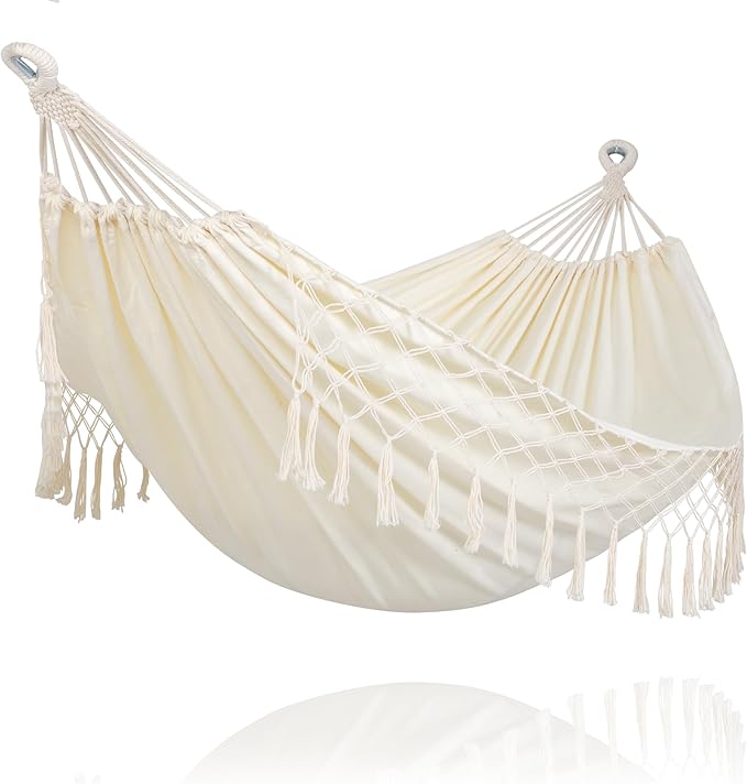 SUNCREAT Hammocks Outdoor Camping Double Hammock with Tassel, 2 Person Hammock for Camping, Beige
