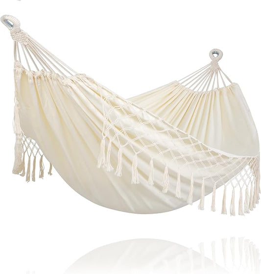 SUNCREAT Hammocks Outdoor Camping Double Hammock with Tassel, 2 Person Hammock for Camping, Beige