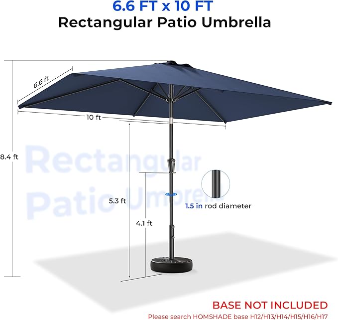 HOMSHADE 6.6 x 10 ft Rectangular Patio Umbrella Rectangle Umbrella Outdoor Patio, Large Outdoor Umbrellas for Patio Table with Tilting and Sun UV Protection for Pool, Deck, Market, Backyard