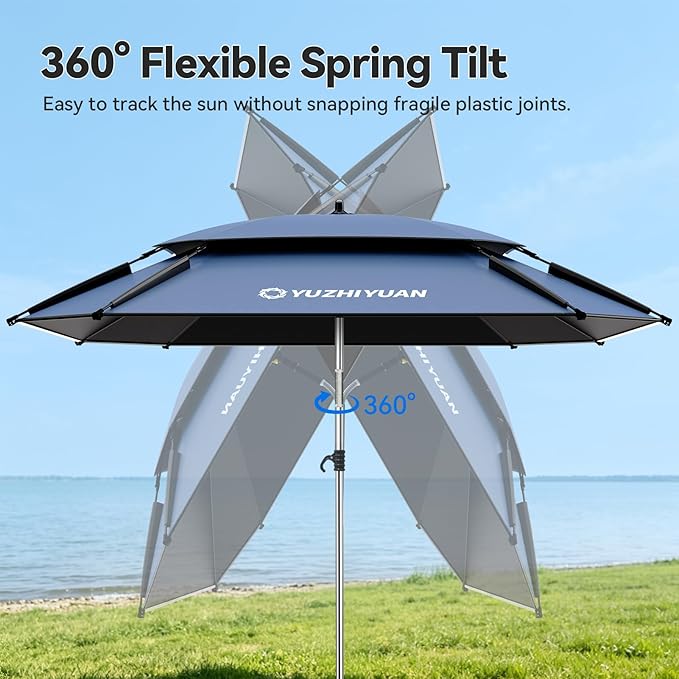 Patio Umbrella with Exclusive Black Coating, 7.2ft/7.8ft Heavy-Duty Double-Layer Nylon Canopy, Adjustable Tilt Sun Shade Outdoor Table Umbrella, UV Protection & Carry Bag for Beach, Fishing, Backyard
