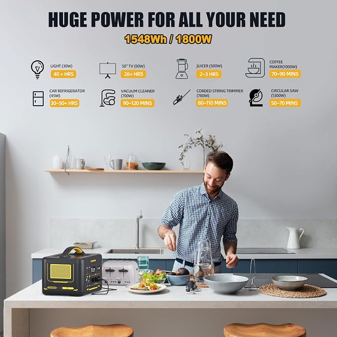 VTOMAN Jump 1800 Portable Power Station with 110W Solar Panel, 1800W/1548Wh LiFePO4 Battery Solar Generator with 1800W Constant-Power, PD 100W Type-C, Capacity Expandable for Camping, Home Backup