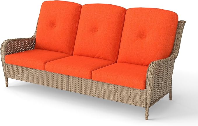 Kinsuite 7 PCS Patio Furniture Set, Outdoor Conversation Sets with Swivel Chairs & Ottomans, All-Weather Wicker Light Brown Sectional Sofa with Thicken Cushions for Garden, Lawn, Backyard, Orange