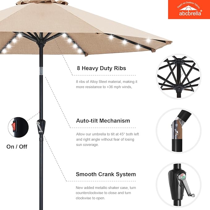 ABCCANOPY OLEFIN® 5-Year No Fading Patio Umbrella with Solar Lights (Lighe Beige)