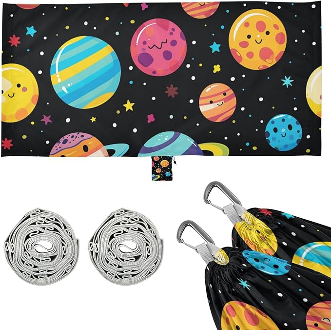 Colorful Cartoon Planets 330lb Capacity Hammocks for Camping with Portabl Carry Bag Backyard Hammock for Outside Beach Patio Garden Silla colgante para Patio Exterior