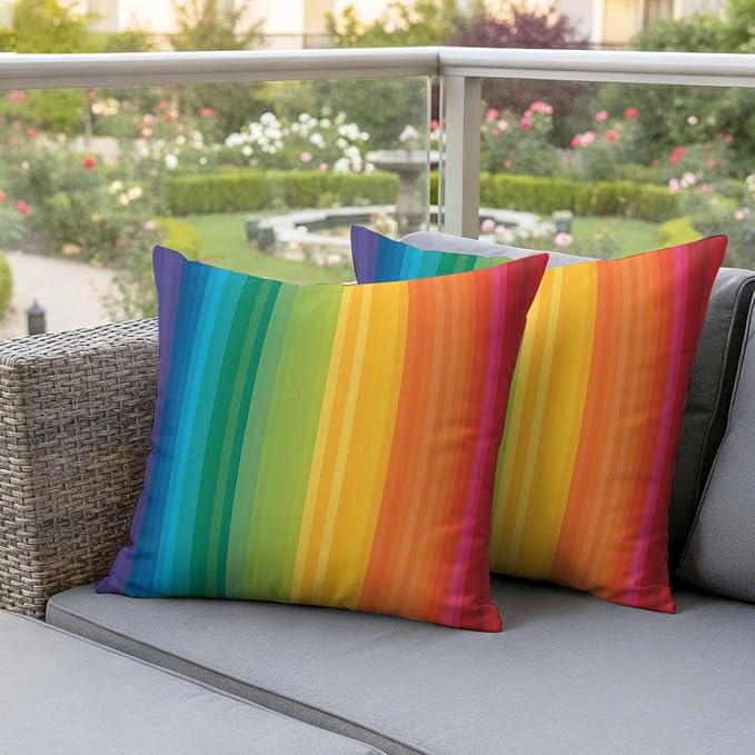 Colors Striped Outdoor Pillow Covers Set of 2 Rainbows Gradients Yellow Red Abstract Waterproof Throw Pillow Cover Decorative Cushion Cases for Patio Porch Garden 18X18 Inch