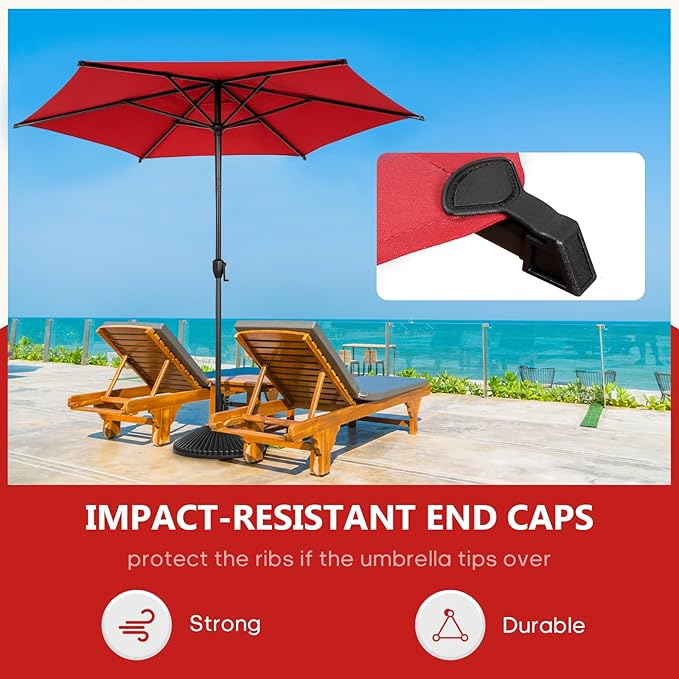 Abba Patio 9FT Lyon Outdoor Patio Umbrella Outdoor Table Umbrella with Push Button Tilt and Crank Market Umbrella 6 Sturdy Ribs UV Protection Waterproof for Garden Deck Backyard Pool, Red