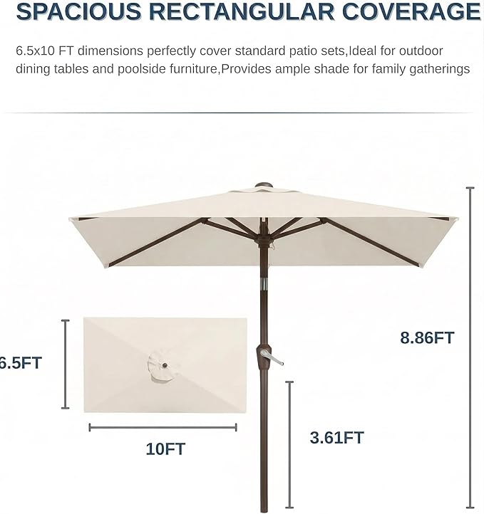 6.5x10FT Patio Umbrella, Outdoor Umbrella with Push Button Tilt and Crank, 8 Sturdy Ribs, UV Protection & Waterproof Market Umbrella for Pool, Backyard, Beach,Deck (Creamy-white)