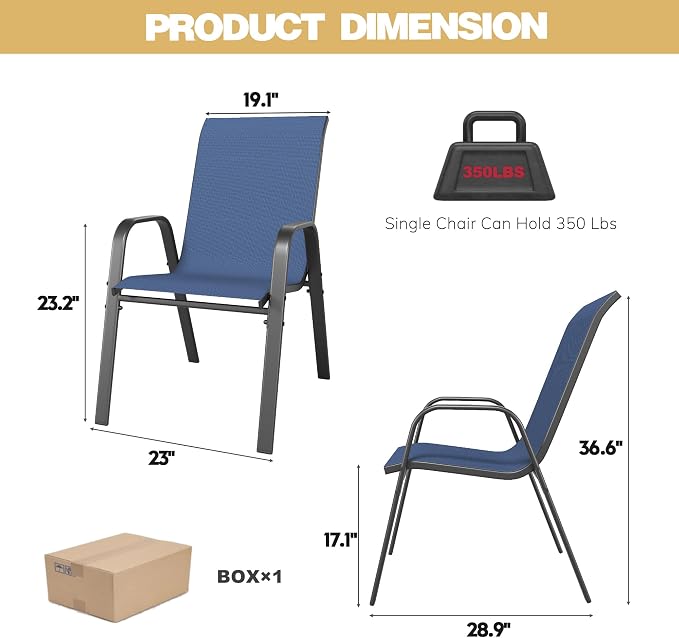 KEIKI 7-Piece Outdoor Patio Dining Set, Waterproof Patio Table and Chairs for 6, 63" x 38" Rectangular Metal Table with Umbrella Hole for Lawn Garden Backyard, Black+Navy Blue