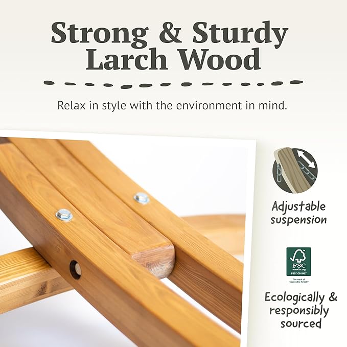 LA Siesta® Alisio Hammock with Spreader Bar & Elipso Stand, Outdoor Hammock with Stand Included, Larch Wood Stand - Weatherproof Outdoor Hammock, 2 Person Hammock w/Stand - Max 355 Lbs, Toucan