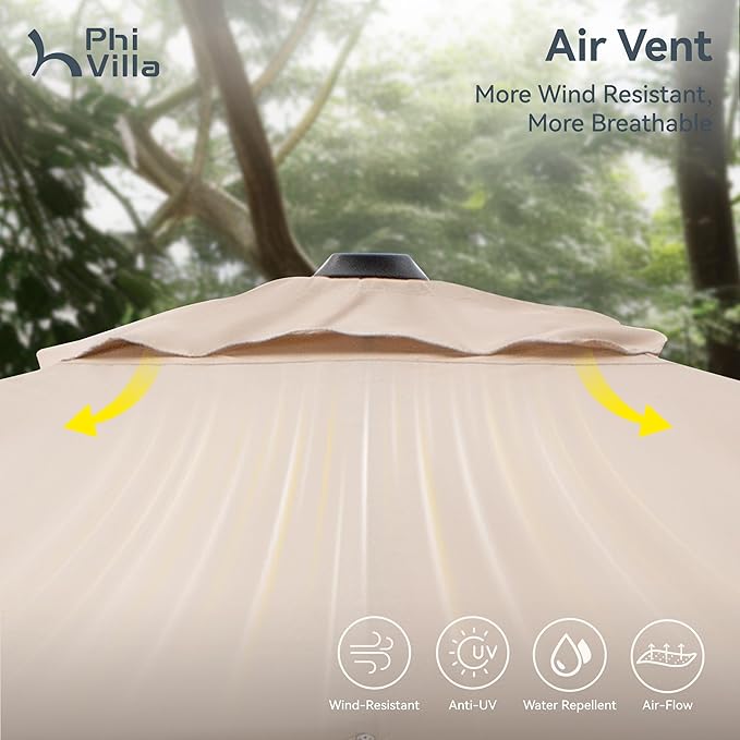 PHI VILLA 9'x 12' Cantilever Patio Umbrella with Crank Handle, 6-Level Tilt & 360° Rotation, Aluminum Square Outdoor Offset Umbrella Windproof & Crashproof for Garden, Deck, Pool (Beige)