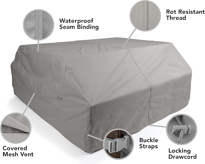 Covermates Ultima Outdoor Picnic Table Cover – Rip-Resistant All-Weather Water-Resistant Polyester, Covered Mesh Vent, Drawcord & Buckle Straps, 76W x 62D x 32H, Ripstop Grey