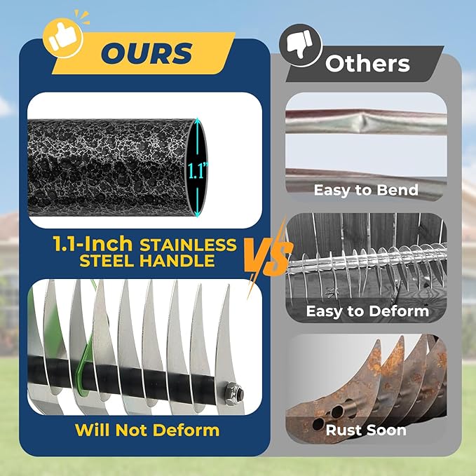 65" Thatch Rake & Garden Rake– 13" Narrow Dual-Sided Sharp Steel Tines, Adjustable Handle, Lightweight & Reversible Head for Precision Lawn Care, Debris Removal and Soil Leveling
