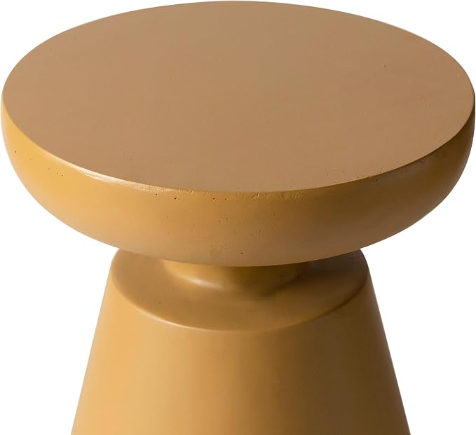 LeisureMod Minimalist Modern Side Table Round Fiberstone Tabletop Pedestal Base, Accent Table for Home Patio Living Room Weather-Resistant Isle, Brown