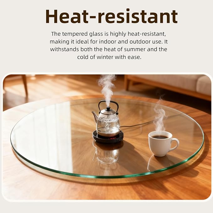 Meihua Glass Table Top, 32 Inch Round 1/2" Thick Beveled Polished Edge, Clear Tempered Glass Surface Protector, Multipurpose for Dining Table, Patio, Coffee and End Table
