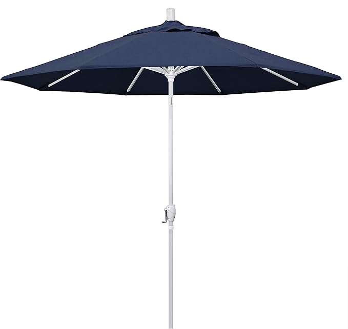 California Umbrella 9' Round Aluminum Market Umbrella, Crank Lift, Push Button Tilt, White Pole, Cilantro
