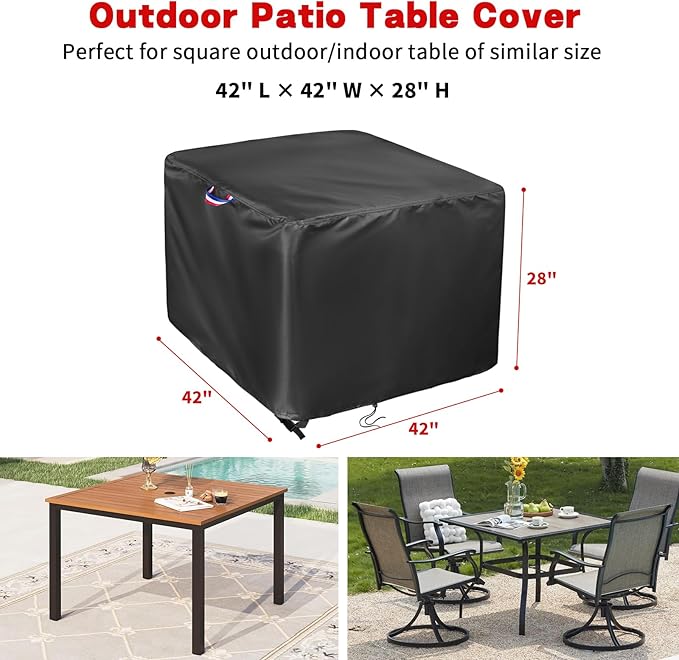 42 x 42 Patio Table Cover, 42 Inch Square Patio Table Cover for Outdoor Furniture Waterproof, Heavy Duty Protective Covers Fit Square Tabletop