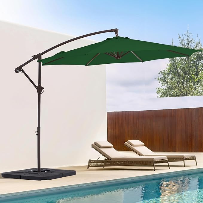 10FT Patio Umbrella, Outdoor Offset Cantilever Umbrella with Sturdy 8 Ribs and Reinforced Base, Easy Tilt Adjustment for Backyard Pool Garden,Green