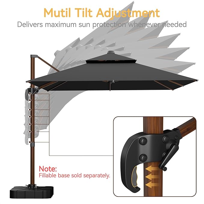 10x13 FT Wood Pattern Patio Umbrella, Large Deluxe Cantilever Rectangular Double Top Heavy Duty Offset Umbrellas with 360° Rotation, Outdoor shade for Garden Deck Pool Patio, Grey