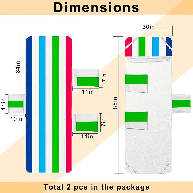 Lounge Chair Towel Cover, Chaise Lounge Cover (Pack of 2), Beach Chair Covers with 3 Pockets for Pool Sunbathing Beach Garden Courtyard Outdoor Trips, 85 x30 in, Striped Colorful Blue Red