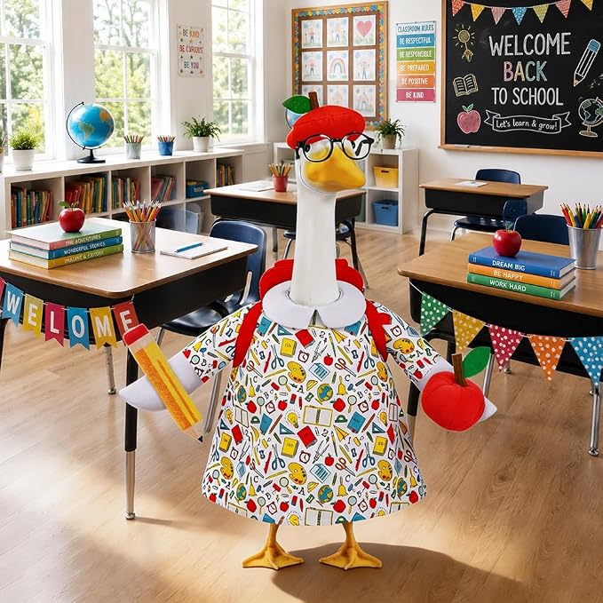 Back to School Porch Goose Outfit with Schoolbag for 23" Porch Goose School Classroom Outdoor Garden Patio Yard Lawn Art Decoration